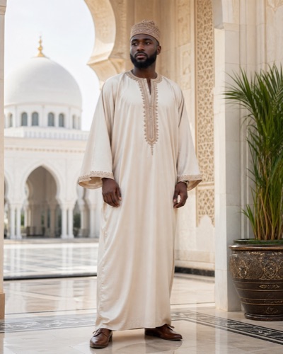 Cream Embroidered Kaftan
